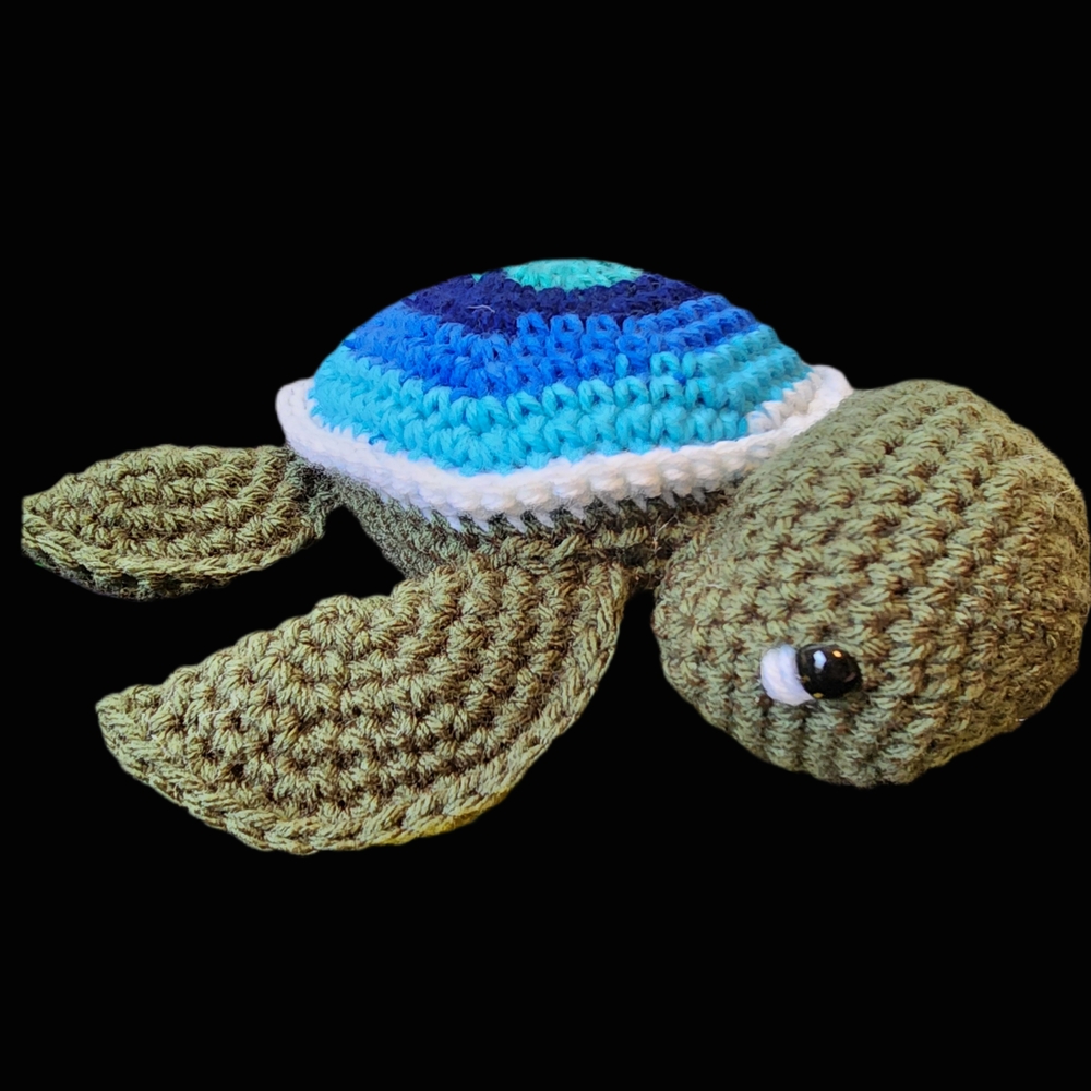 Handcrafted Green and Blue Crochet Turtle